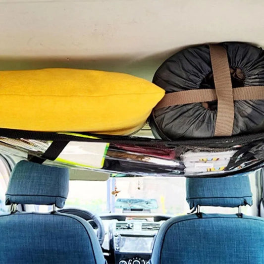 Ceiling Cargo Net - Triangle Car Ceiling Cargo Net Pocket Storage Net - Adjustable Double Layer Mesh ROof Organizer - Image 3