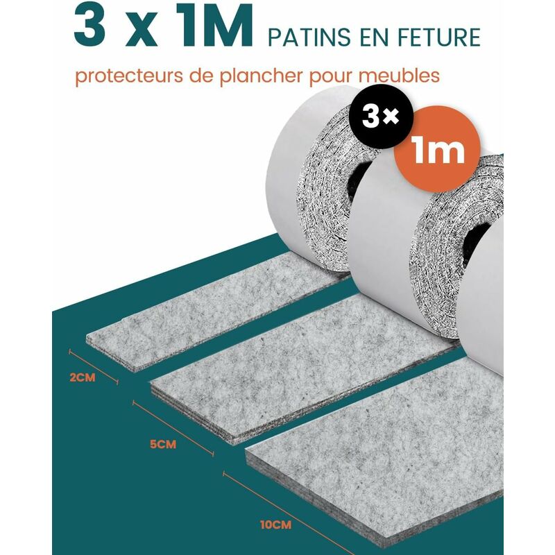Self-Adhesive Furniture Pads, Furniture Chair Pads 3 ROlls (100 10Cm+100 5Cm+100 2Cm), Chair Pad 4Mm-Thick Felt Pad - Image 2