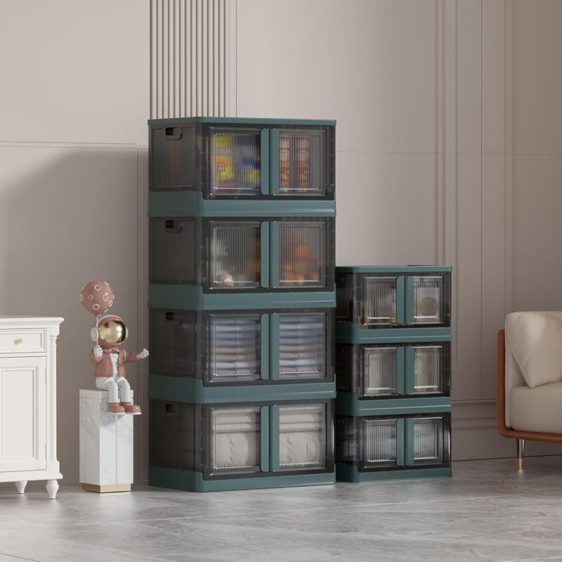 Plastic Storage Box, 32L Foldable Storage Box, With Lid And 4 Stackable Wheels, For Clothes Toys, Kitchen Storage, - Image 3