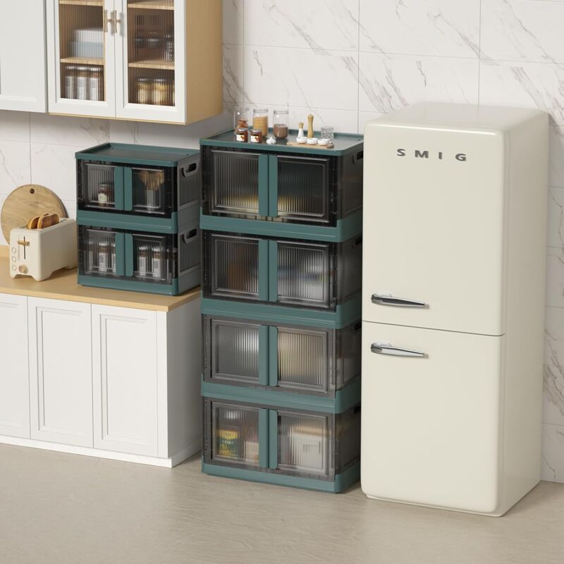 Plastic Storage Box, 32L Foldable Storage Box, With Lid And 4 Stackable Wheels, For Clothes Toys, Kitchen Storage, - Image 4
