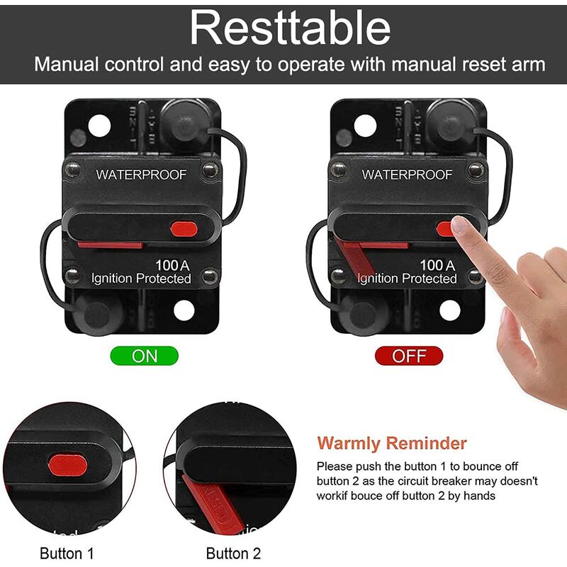 Car Circuit Breaker 30A - 150A, Dc 12V - 48V Waterproof Circuit Breaker With Manual Reset For Auto Car Marine Boat Bike - Image 4