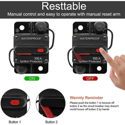 Car Circuit Breaker 30A - 150A, Dc 12V - 48V Waterproof Circuit Breaker With Manual Reset For Auto Car Marine Boat Bike - Image 4