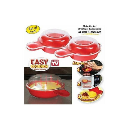 2 Pack Microwave Egg Cooker 1 Minute Hamburg Omelette Maker Kitchen Tool (Red & Clear) - Image 2