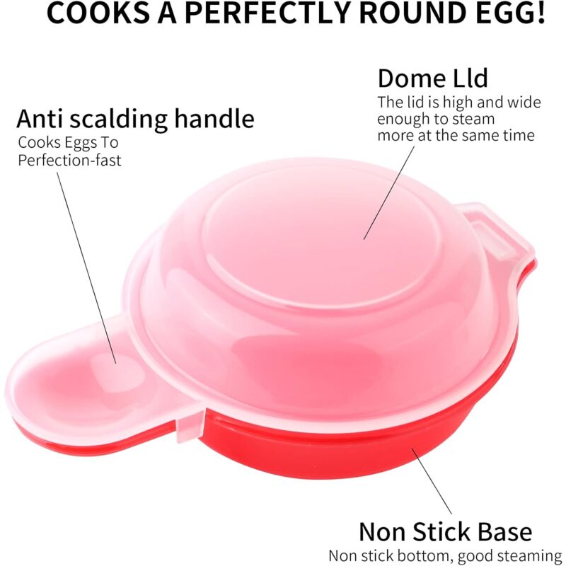 2 Pack Microwave Egg Cooker 1 Minute Hamburg Omelette Maker Kitchen Tool (Red & Clear) - Image 3