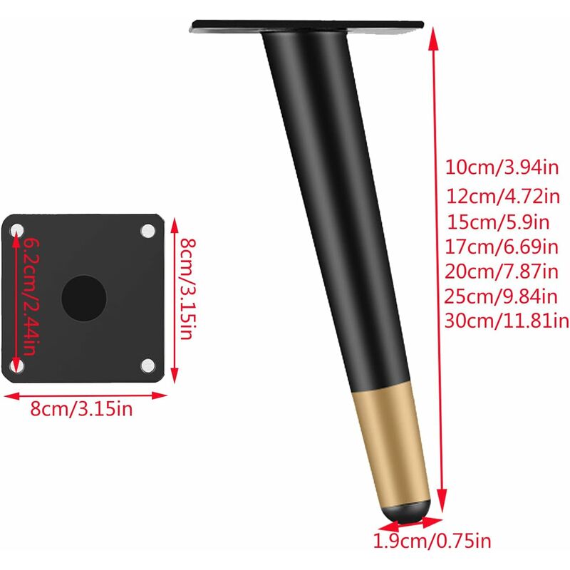 4 pcs Set Furniture Legs 10Cm Metal Table Chair Legs With Non-Slip Silent Base Black+Gold - Image 2