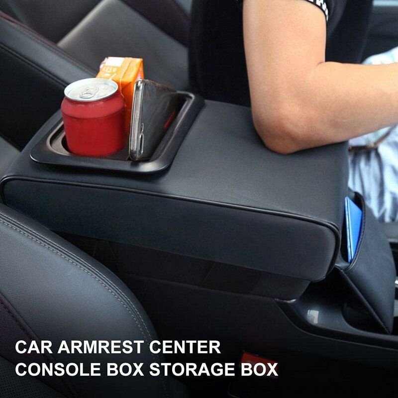 Car Armrest Cushion, Universal Car Center Console Armrest Pillow Pu Leather Memory Foam With Cup Holders And Storage - Image 2