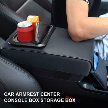 Car Armrest Cushion, Universal Car Center Console Armrest Pillow Pu Leather Memory Foam With Cup Holders And Storage - Image 2