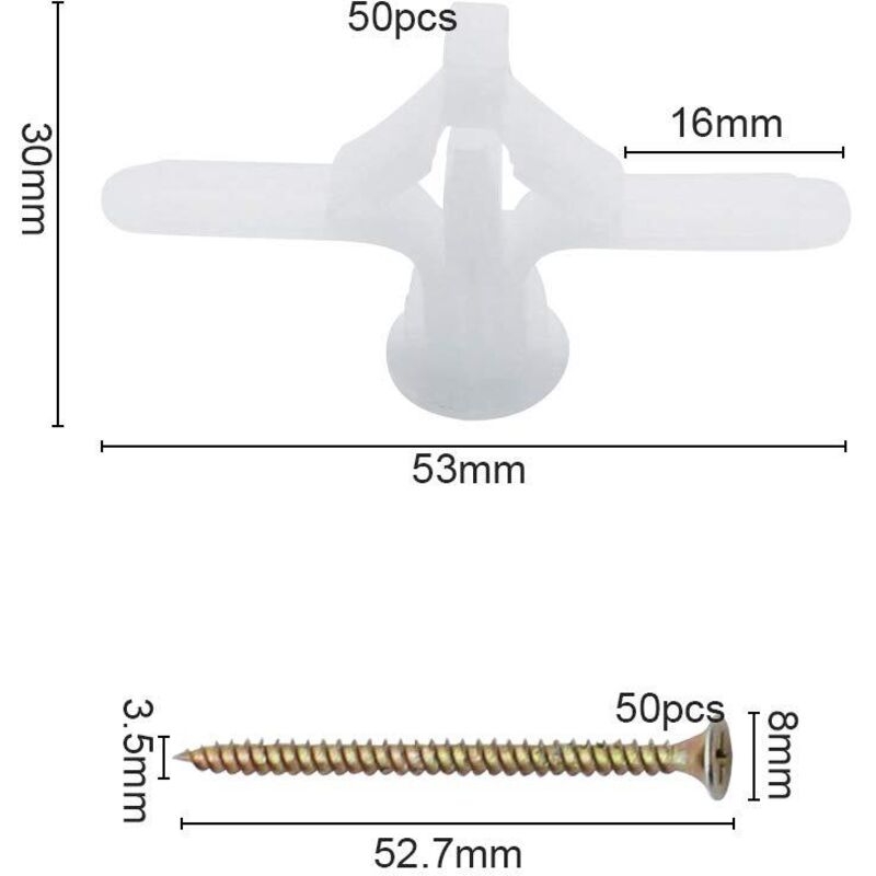 50 pcs Plasterboard Anchors Sets Plastic Expansion Pipe Aircraft Self Drilling Expansion Tube Anchors Used For Most - Image 4