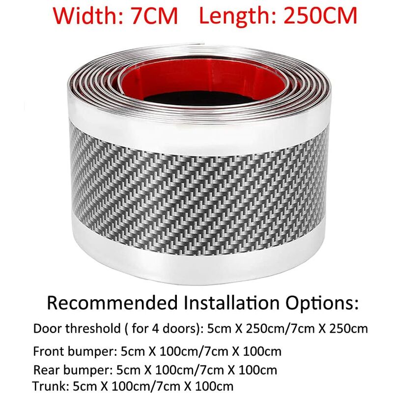 Car Door Sill Sticker Carbon Fiber Silver 7Cmx3M Self-Adhesive Sticker Protector Bumper Guard Strip - Image 2