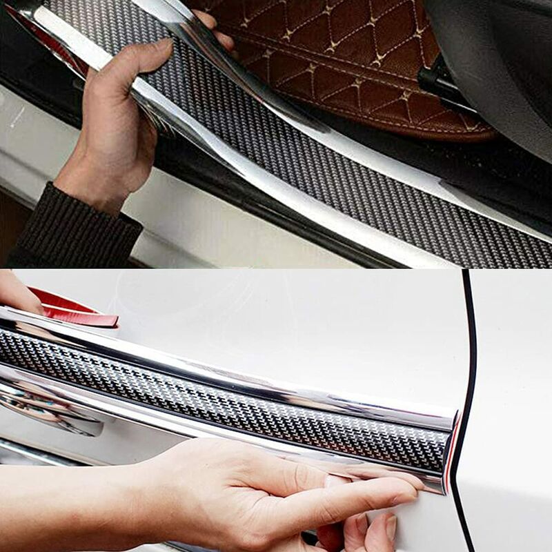 Car Door Sill Sticker Carbon Fiber Silver 7Cmx3M Self-Adhesive Sticker Protector Bumper Guard Strip - Image 3