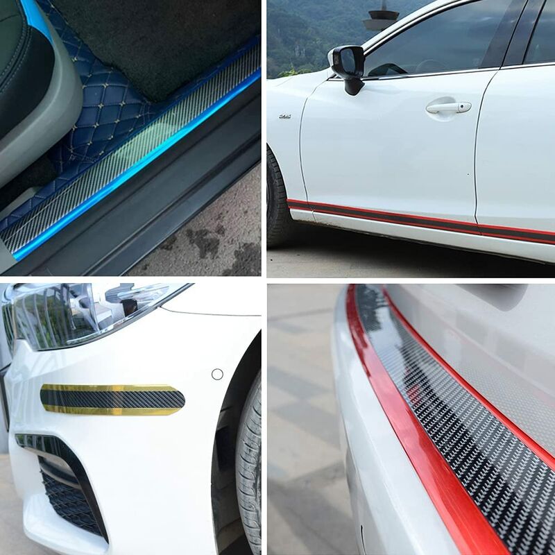 Car Door Sill Sticker Carbon Fiber Silver 7Cmx3M Self-Adhesive Sticker Protector Bumper Guard Strip - Image 4