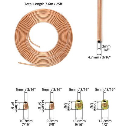 7.6M Brake Copper Hose, Brake Pipe Tube, Od 4.76Mm, Id 3.3Mm With 16 Nuts - Image 4