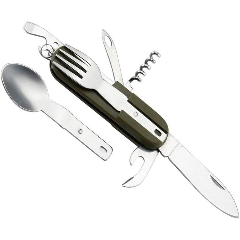 Stainless Steel Folding Tableware Set For Outdoor Camping - 7-In-1 Multi-Function Tool, Removable - Image 2