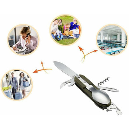 Stainless Steel Folding Tableware Set For Outdoor Camping - 7-In-1 Multi-Function Tool, Removable - Image 4