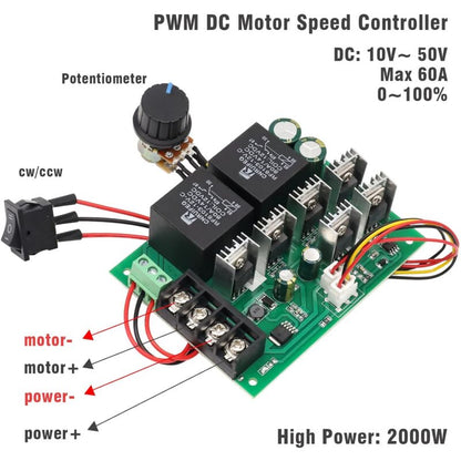 Dc Motor Controller, Dc 9-50V 40A Reversible Dc Motor Speed Controller To 12V 24V 36V 48V 2000W Reversible Speed Control - Image 3