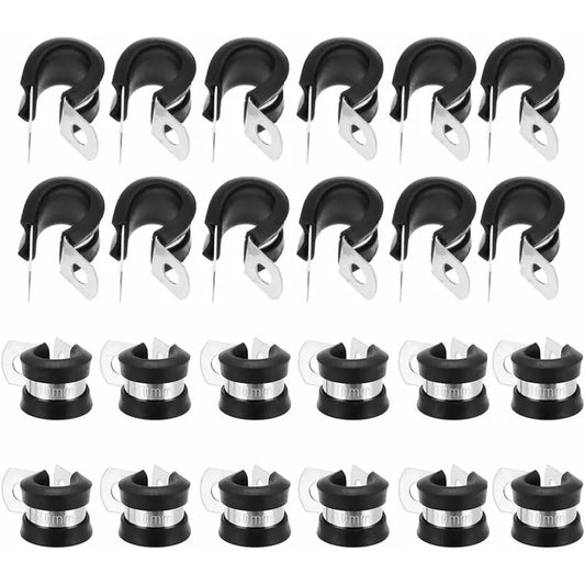 24 pcs 10Mm Stainless Steel Hose Clamps P-Clips Tube Fastener Clips With Rubber Coating For Automotive Electrical Tube
