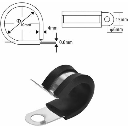 24 pcs 10Mm Stainless Steel Hose Clamps P-Clips Tube Fastener Clips With Rubber Coating For Automotive Electrical Tube - Image 2