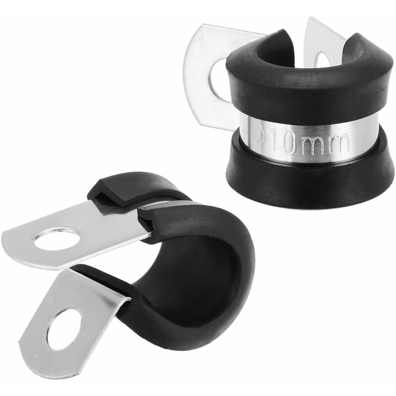 24 pcs 10Mm Stainless Steel Hose Clamps P-Clips Tube Fastener Clips With Rubber Coating For Automotive Electrical Tube - Image 3