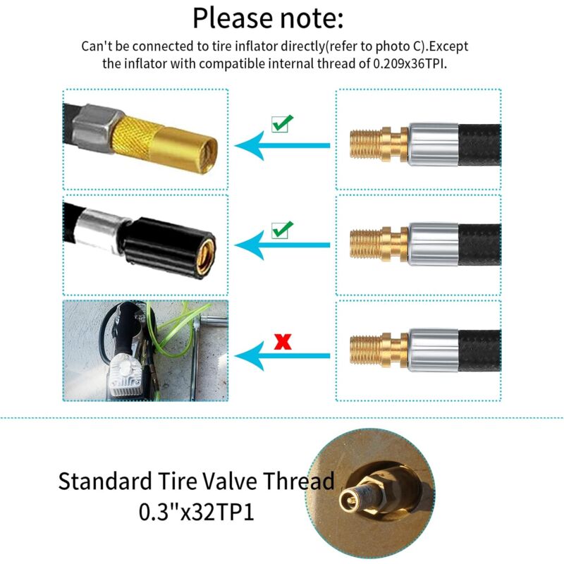 2 Tire Inflator Pump Hose, 35Cm Valve Inflator Tube Bicycle Hose, Car Tire Adapter, Car Air Rubber, Black, One Size - Image 2