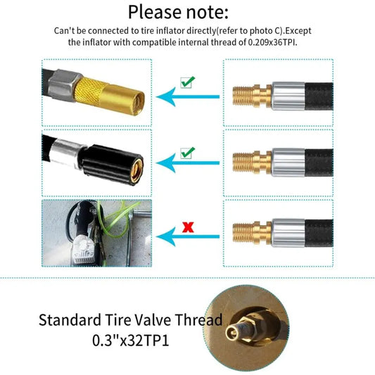 2 Tire Inflator Pump Hose, 35Cm Valve Inflator Tube Bicycle Hose, Car Tire Adapter, Car Air Rubber, Black, One Size - Image 2