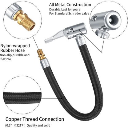 2 Tire Inflator Pump Hose, 35Cm Valve Inflator Tube Bicycle Hose, Car Tire Adapter, Car Air Rubber, Black, One Size - Image 3