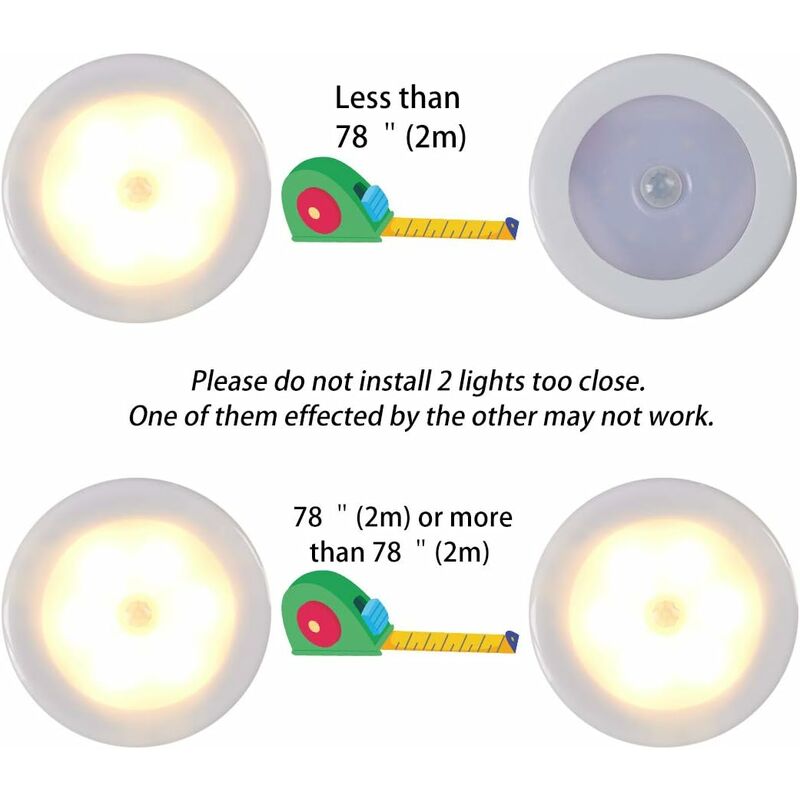 Wireless LED Motion Sensor Light For Closet, Stairs, Hallway, Kitchen, Bedroom (6 pcs) (White Shell (Warm Light) - Image 2