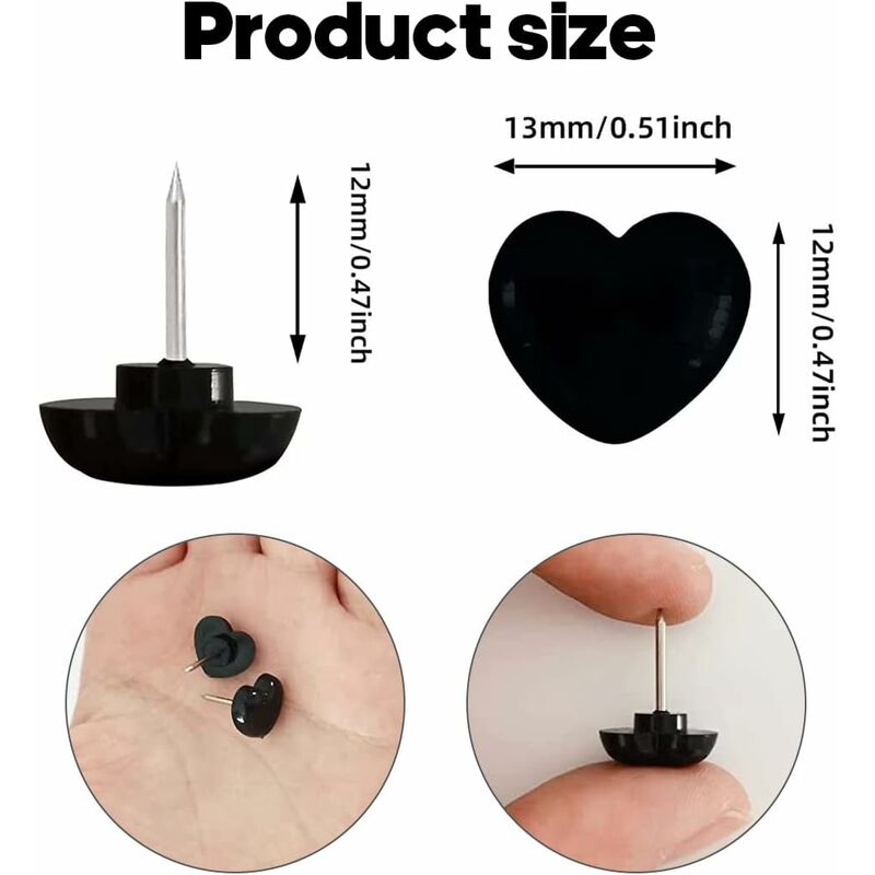 100 pcs Black Heart Shape Push Pins With Steel Point For Pictures And Walls - Image 2
