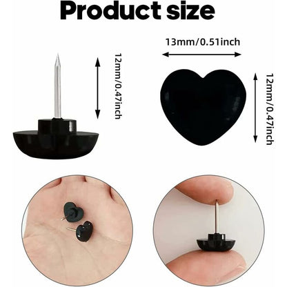 100 pcs Black Heart Shape Push Pins With Steel Point For Pictures And Walls - Image 2