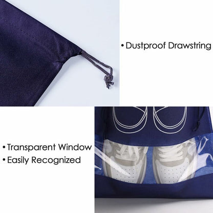 Travel Shoe Bag, Waterproof Dustproof Fleece Shoe Bag Set With Clear Window And Drawstring (3244Cm) -10 pcs-Navy Blue - Image 2