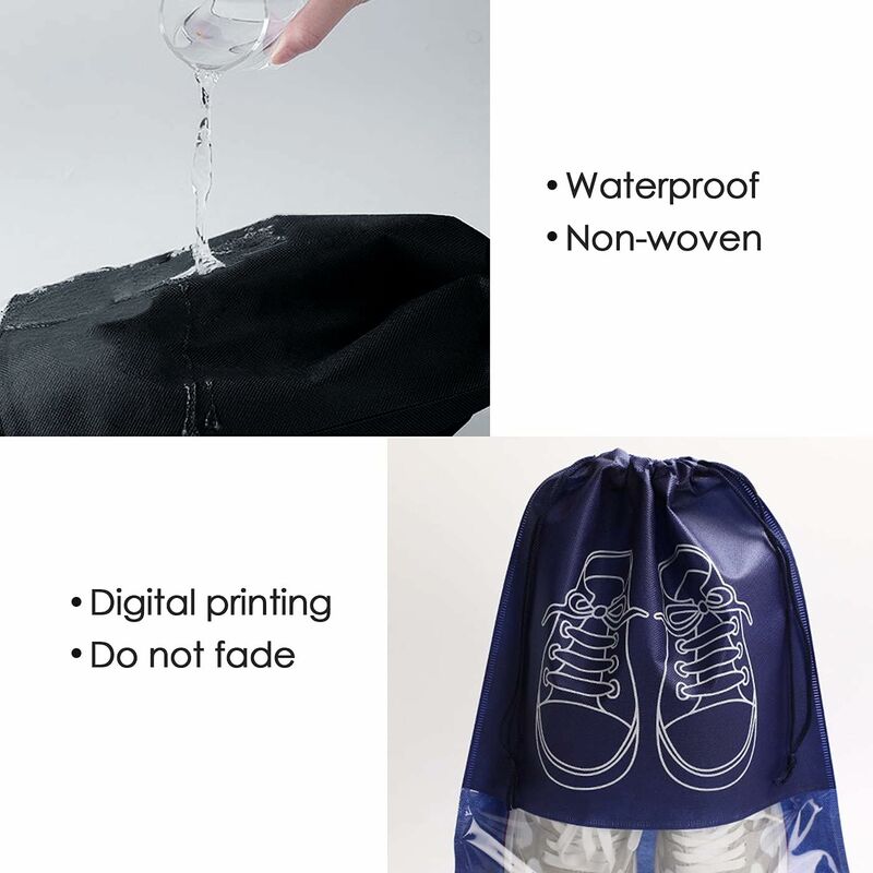 Travel Shoe Bag, Waterproof Dustproof Fleece Shoe Bag Set With Clear Window And Drawstring (3244Cm) -10 pcs-Navy Blue - Image 3