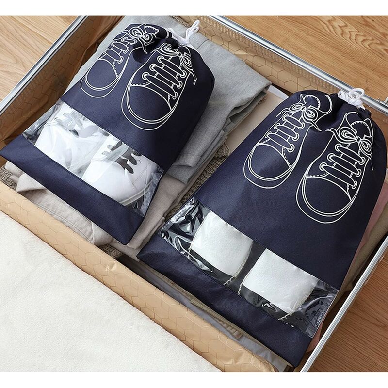 Travel Shoe Bag, Waterproof Dustproof Fleece Shoe Bag Set With Clear Window And Drawstring (3244Cm) -10 pcs-Navy Blue - Image 4