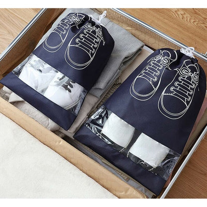 Travel Shoe Bag, Waterproof Dustproof Fleece Shoe Bag Set With Clear Window And Drawstring (3244Cm) -10 pcs-Navy Blue - Image 4