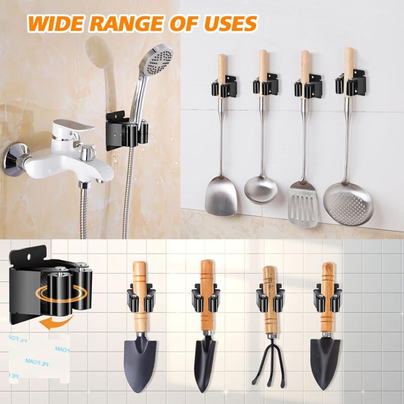 6 Pieces Mop Holder, Wall Mounted Mop Hanger, Mop Holders For Bathroom, Kitchen, Garden, Garage, Office - Image 4