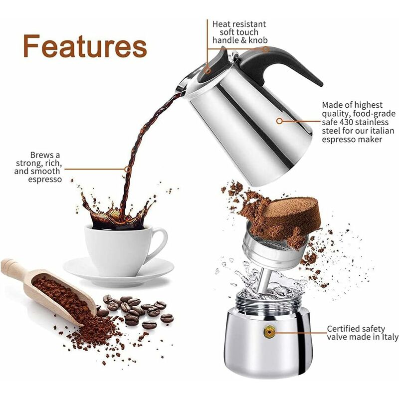 12-Cup Italian Coffee Maker In Stainless Steel, Suitable For All Types Of Hobs, 12 Cups - Image 4