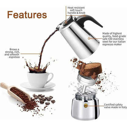 12-Cup Italian Coffee Maker In Stainless Steel, Suitable For All Types Of Hobs, 12 Cups - Image 4