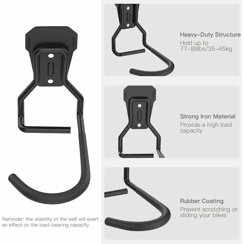 4 Pack Bike Hooks, Iron Hanger Holders, Heavy Duty L-Shaped Storage Wall Mount, Practical Vertical Bicycle Rack For - Image 3