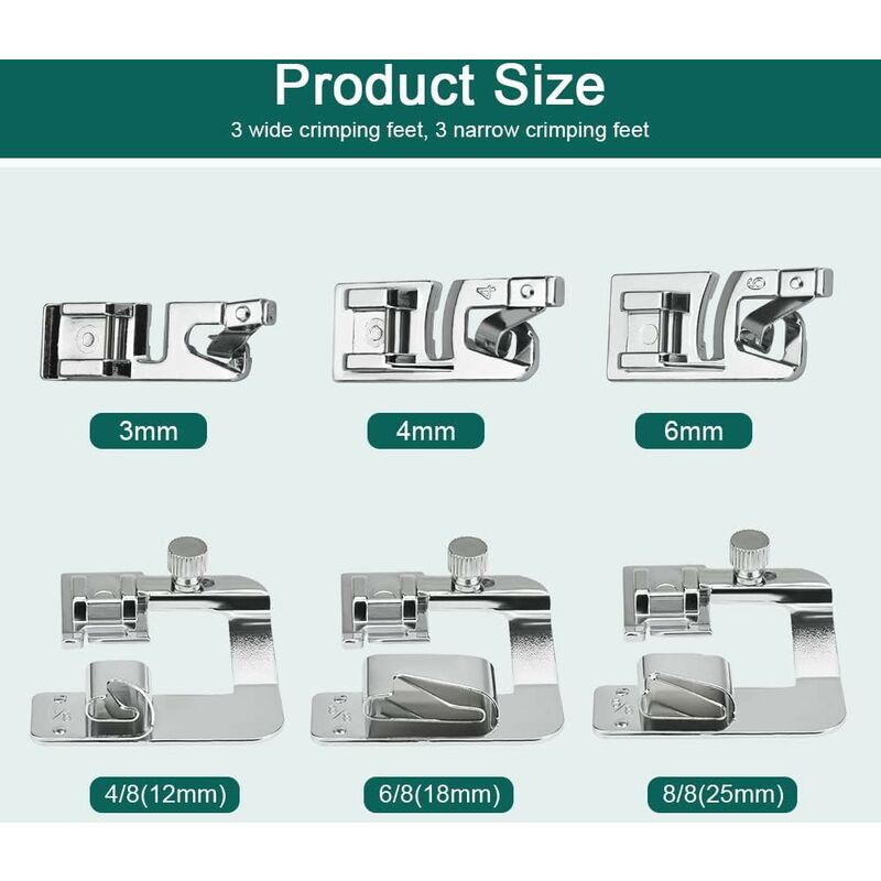 6 pcs Sewing Machine Presser Foot Hemmer Foot Sewing 4/8 6/8/8In ROlled Hem Foot 3/4/6Mm Foot - Image 2