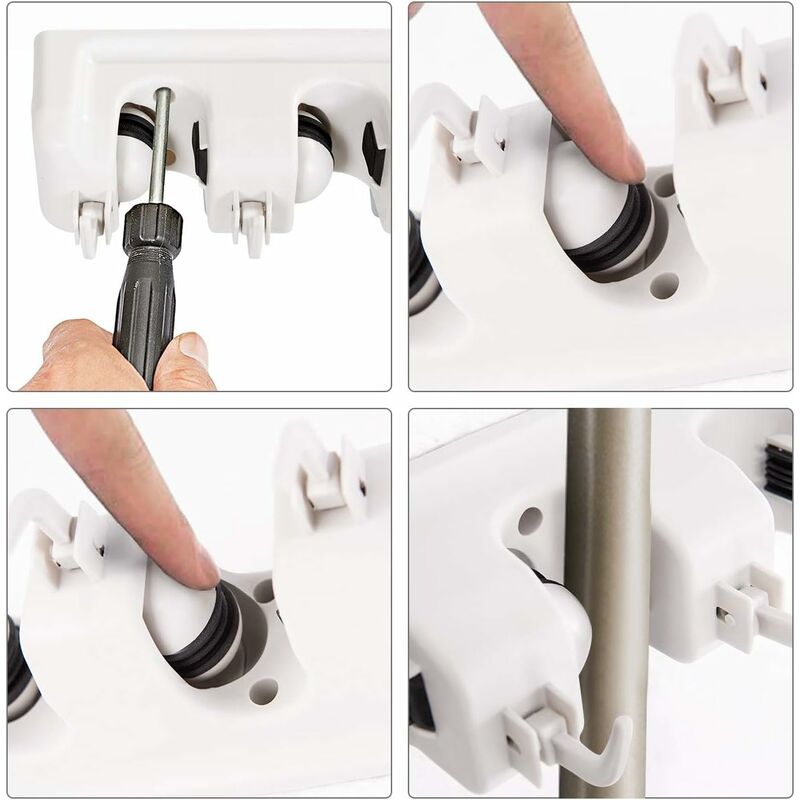 Wall Mounted Broom Holder With 5 Slots And 6 Hooks/Wall Mounted Broom Holder For Bathroom, Kitchen Or Garage - Light - Image 3