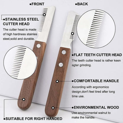Right Handed Trimmer Knife Professional Dog Stripping Knife With Ergonomic Wooden Handle - Image 2