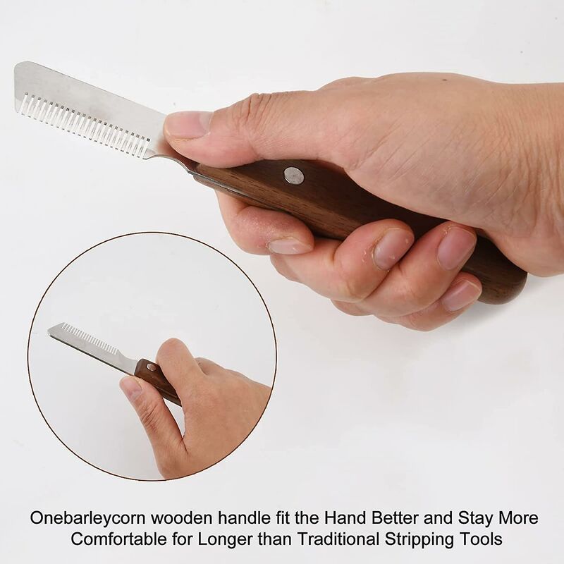 Right Handed Trimmer Knife Professional Dog Stripping Knife With Ergonomic Wooden Handle - Image 4