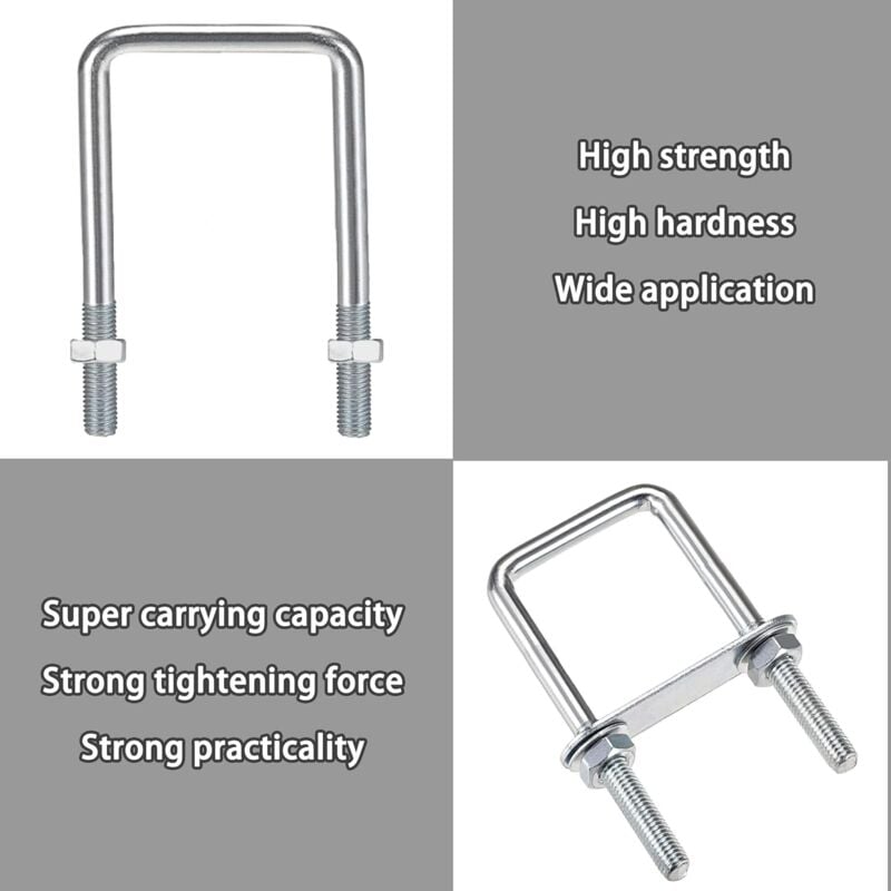 Square U-Bolts, 60X120Mm Stainless Steel U-Bolts, M8 U-Bolt With Frame Plate Nut And Washer, M8 U-Bolt For Fixing - Image 3
