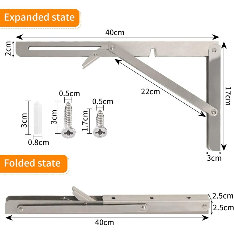 400Mm Folding Wall Shelf, 304 Stainless Steel Folding Bracket For Workbench, Folding Bracket Support, Wall Shelf - Image 3