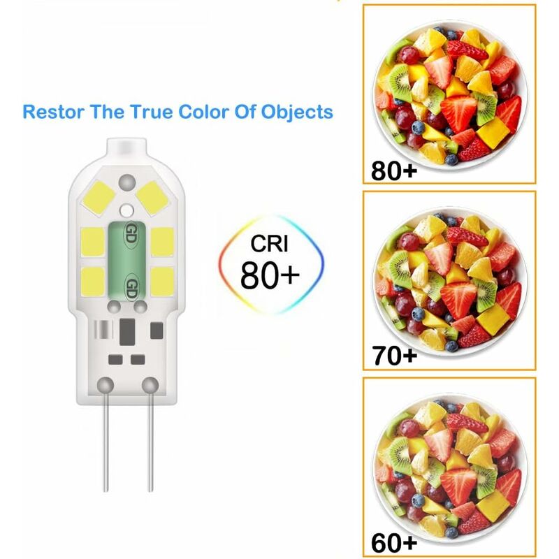 G4 2W LED Bulb, 20W Halogen Bulbs Equivalent, Cool White 6000K, 200Lm, 12X Smd, 12V Ac/Dc - Pack Of 10 [Energy Class A+] - Image 4