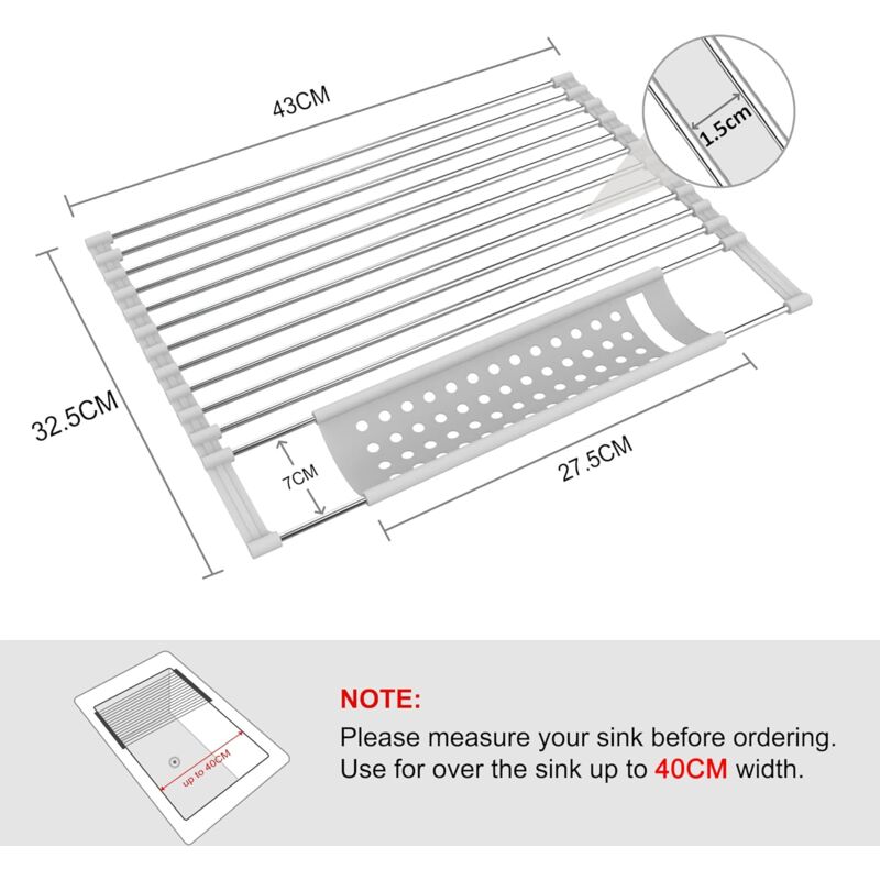 Stainless Steel Kitchen Dish Drainer Rack Foldable And Removable Stainless Steel ROller Drying Rack For Sink Draining - Image 2