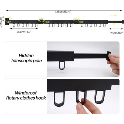 3 Tier Extendable Wall Mounted Clothes Drying Rack For Balcony And Bathroom Black Foldable Wall Mounted - Image 2