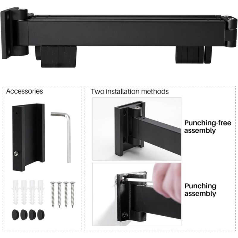 3 Tier Extendable Wall Mounted Clothes Drying Rack For Balcony And Bathroom Black Foldable Wall Mounted - Image 3
