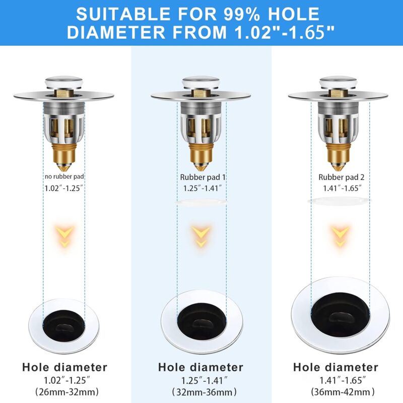 Pop-Up Sink Plug, Universal Pop Up Sink Plug With Anti-Clogging Filter, Anti-Odor Hair Filter For 26-42Mm Holes - Image 3
