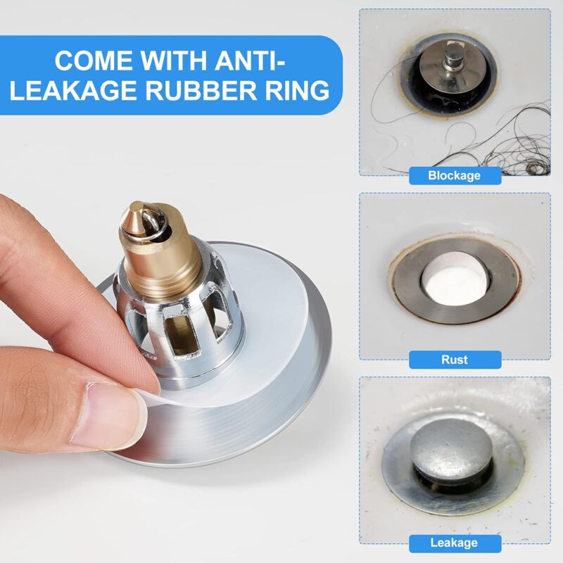 Pop-Up Sink Plug, Universal Pop Up Sink Plug With Anti-Clogging Filter, Anti-Odor Hair Filter For 26-42Mm Holes - Image 4