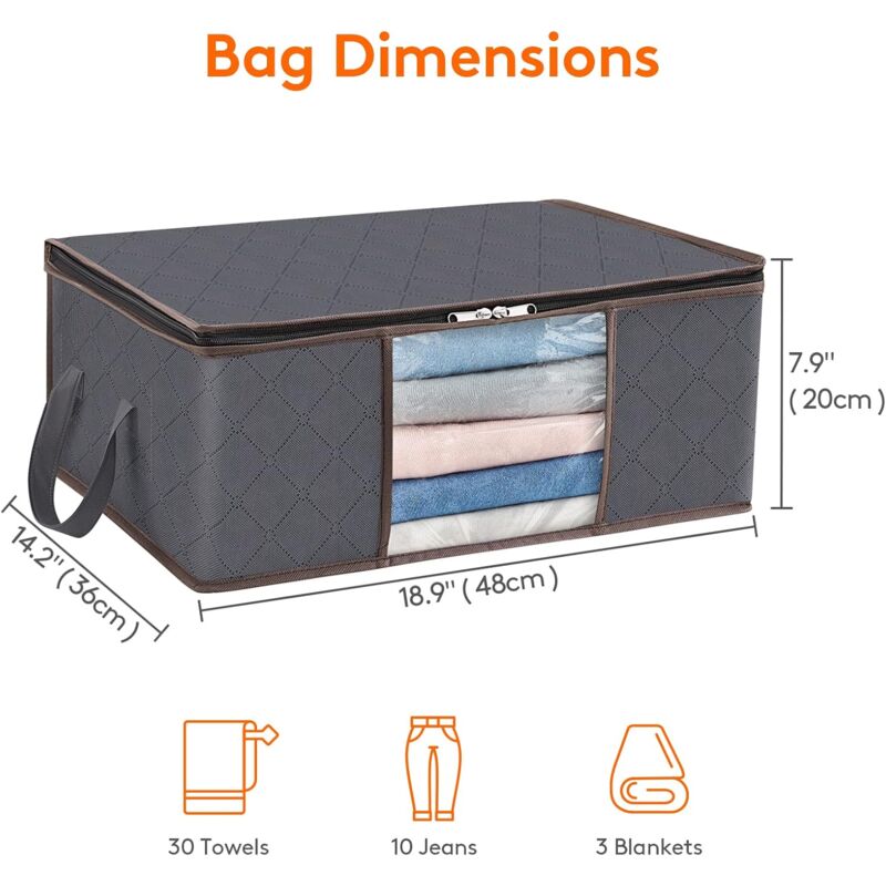 6 Pack 35L Clothes Storage Bag, Foldable Underbed Storage Box, Quilt Storage Cover Closet Organizer, Clear Window - Image 3