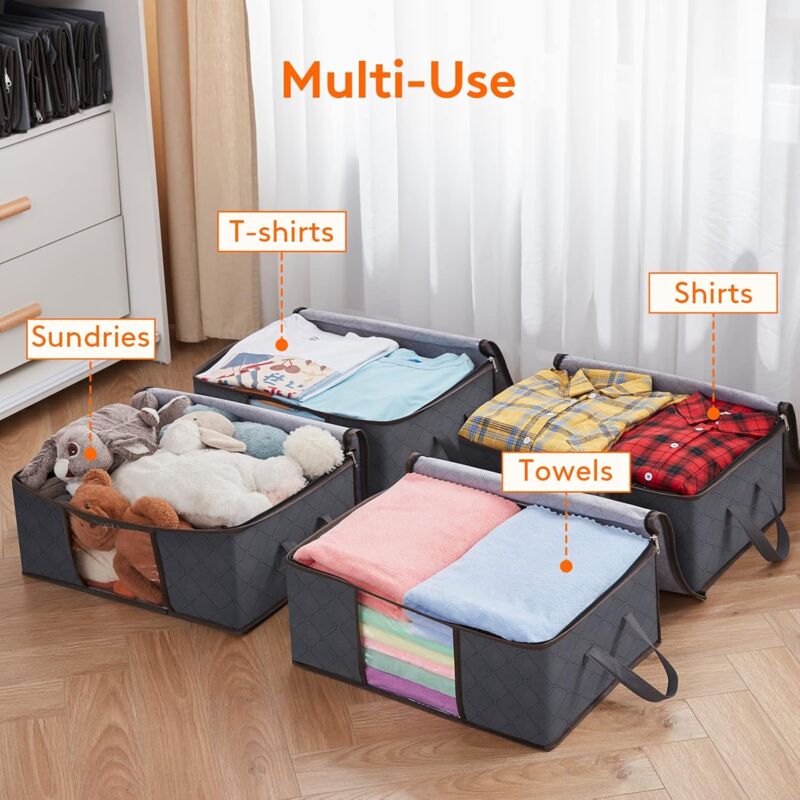 6 Pack 35L Clothes Storage Bag, Foldable Underbed Storage Box, Quilt Storage Cover Closet Organizer, Clear Window - Image 4
